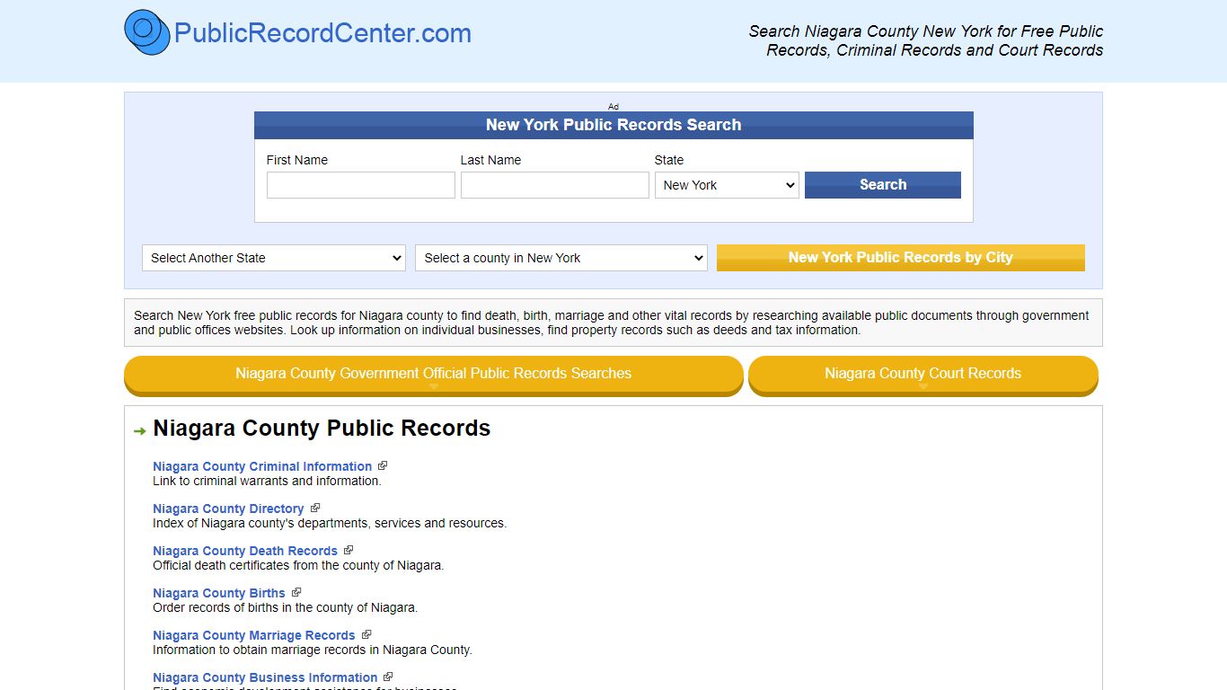 Niagara County New York Free Public Records - Court Records - Criminal ...