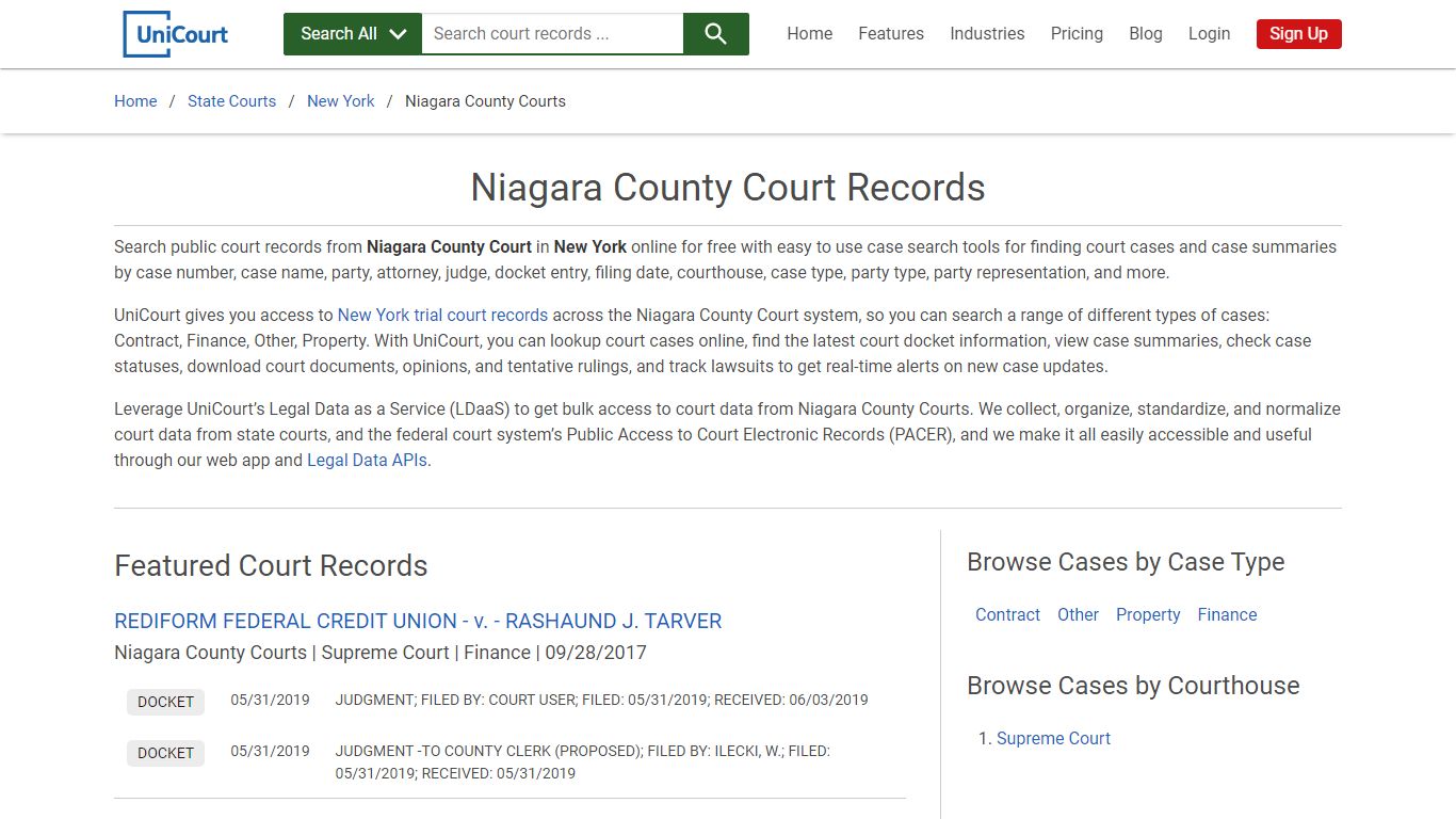 Niagara County Court Records | New York | UniCourt